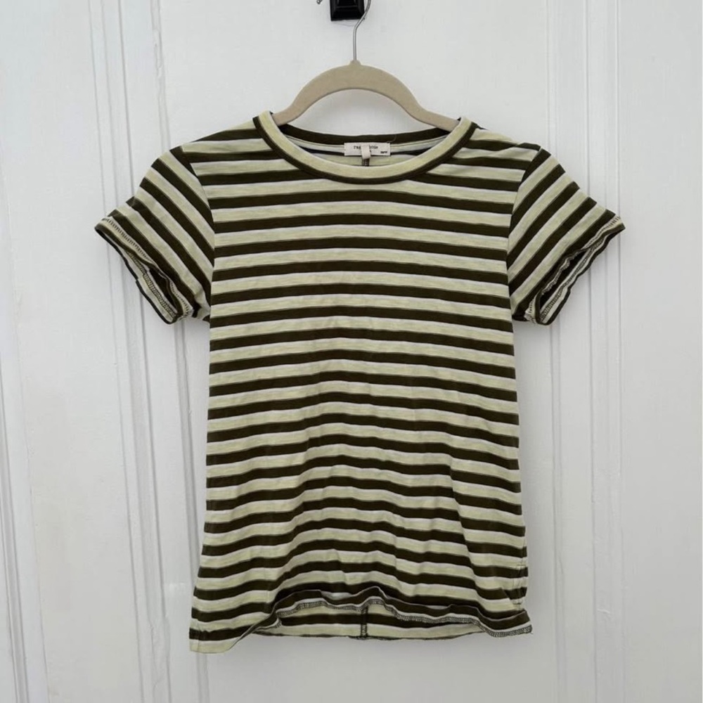 rag & bone Olive and Cream Striped Short Sleeve Tee